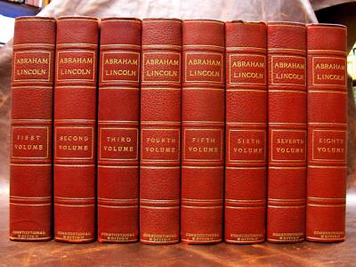 ABRAHAM LINCOLN WORKS Leather Set Constitutional Edition Antique Books Writings-image
