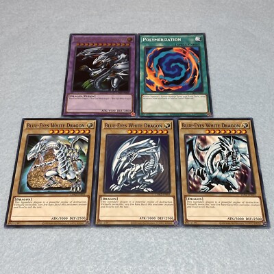 Yugioh 3x Blue Eyes White Dragon + Blue Eyes Ultimate + Polymerization Card Set-image