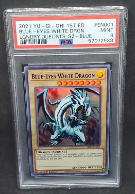 Yugioh PSA 9 MINT Blue-Eyes White Dragon (Blue) LDS2-EN001 1st Ed. Ultra Rare-image