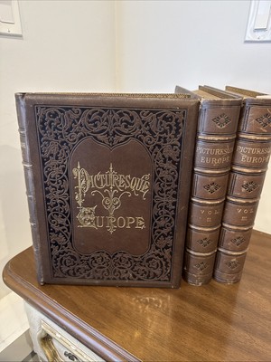 1875 Vol 1-2-3 Picturesque Europe Leather Bound Antique Books Set/3 Excellent-image