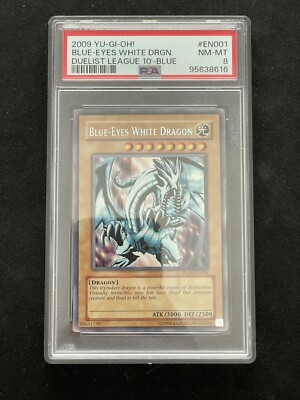 YuGiOh - Blue-Eyes White Dragon - PSA 8 BLUE - Duelist League Promo DL09-EN001-image