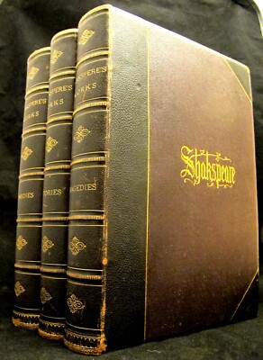 1860 SHAKESPEARE William Leather Set 3 volumes PLAYS Comedies History Tragedy-image