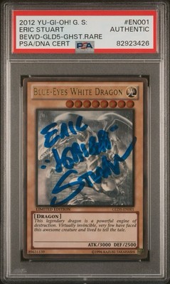 PSA Signed Eric Stuart Yugioh Blue-Eyes White Dragon GLD5-EN001 Ghost Rare-image