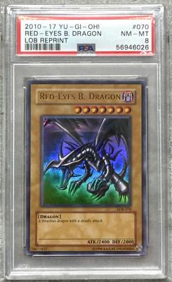 Yugioh Card Red - Eyes Black Dragon Ultra PSA 8 NM-Mint, LOB Reprint #070, 2010-image