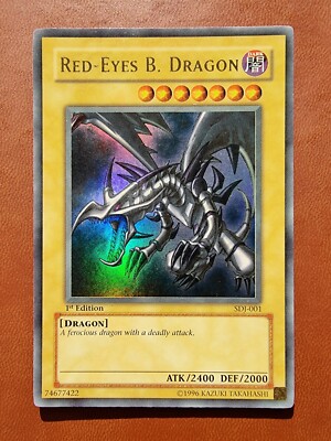 Yugioh - Red Eyes B Dragon SDJ-001 Ultra Rare 1st Edition Original Vintage Black-image