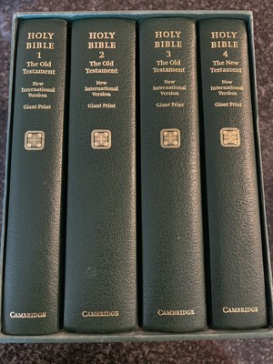 HTF 1984 NIV Cambridge Bible Giant Print 4 Volume Set Green Faux Leather-image