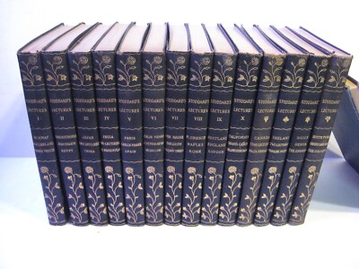 John L Stoddard's 1911 Lectures 10 volume gold leather book set + 4 supplements-image