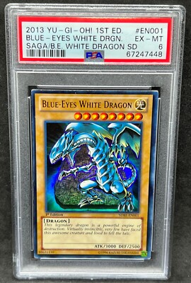 Yugioh PSA 6 EX-MT Blue-Eyes White Dragon SDBE-EN001 Ultra Rare 1st Edition!!-image