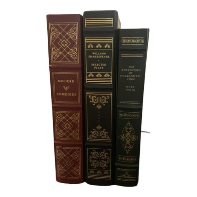Set of 3 Franklin Library Moliere Comedies, Shakespeare Plays, Huckleberry Finn-image