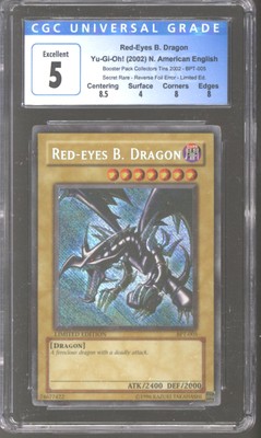 Yu-Gi-Oh Tin 2002 Secret Rare Reverse Foil Red-Eyes Black Dragon BPT-005 CGC 5-image