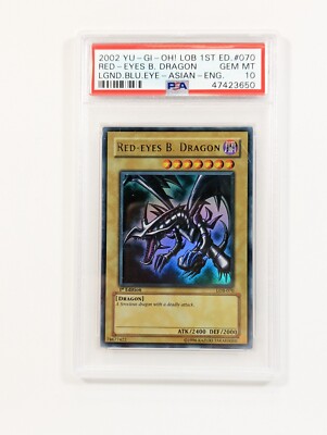 2002 Yugioh Red-Eyes B. Dragon 1st Edition LOB-070 Asian English PSA 10 Gem Mint-image