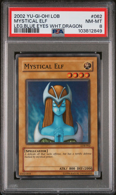 2002 YU-GI-OH! LOB-LEGEND OF BLUE EYES WHITE DRAGON #062 MYSTICAL ELF PSA 8-image
