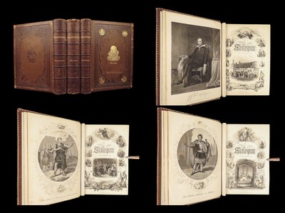1861 SHAKESPEARE Complete Works Romeo Juliet King Lear BEAUTIFUL 3v Leather SET-image