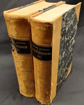 2 Volume Set 1937 STATE OF WASHINGTON Senate & House Journals 3/4 Leather Bound-image