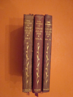 WORKS of EDGAR ALLAN POE  Nelson 1905 3 Vol set  LEATHER-image