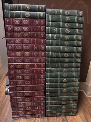 (41) Harvard Classic Deluxe Books Set Brown/green 1980/1969 Leather Gold Art LOT-image