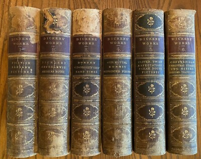 ICONIC - WORKS OF CHARLES DICKENS - ANTIQUE 6 VOLUME NOVEL SET *OLIVER TWIST *-image