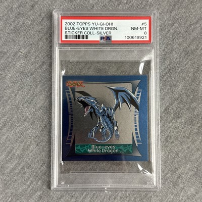 2002 Topps Yu-Gi-Oh! Sticker Collection #5 Blue-Eyes White Dragon Silver PSA 8-image
