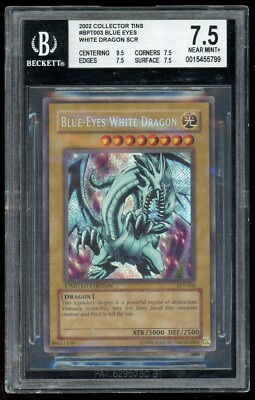 Blue-Eyes White Dragon 2002 Yugioh Limited Edition BPT-003 Secret Rare BGS 7.5-image