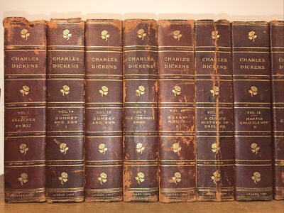 LEATHER Set;CHARLES DICKENS WORKS! (Complete 30 MASSIVE Vols.)Some Damage Rustic-image