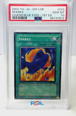 2002 Yugioh PSA 10 Sparks LOB-055 1st Edition Legend of Blue Eyes White Dragon-image