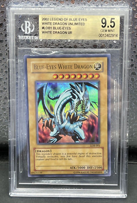 2002 LOB 001 Blue-Eyes White Dragon Unlimited UR Yu-Gi-Oh Card - Beckett 9.5-image