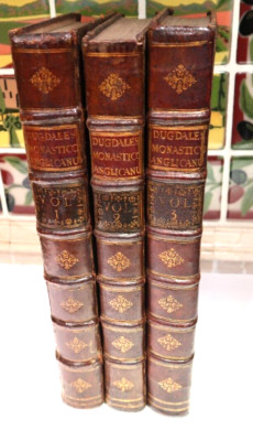 WILLIAM DUGDALE 1718 MONASTICON ANGLICANUM,HISTORY OF ABBIES,MONASTERIES 3 VOL.-image