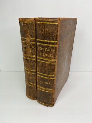NICE  2 v Set - Cottage Bible - 1850  Illustrated English KJV MAPS Draper Family-image