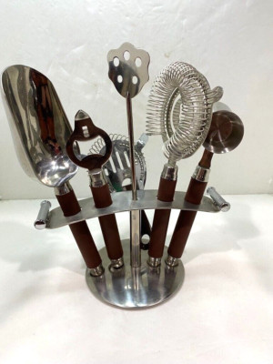 Hampton Home Leather Bound Stainless Steel Barware Tool Set of 6-image