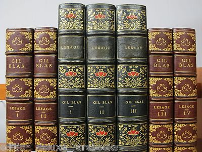 Antique Leather Set (2) GIL BLAS Lesage JAPAN VELLUM 1st ED & IMPORTANT PRINTING-image