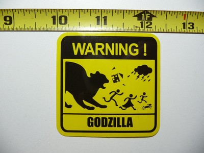 WARNING GODZILLA CAT KITTEN STICKER DECAL ART WINDOW LAPTOP SKATEBOARD-image
