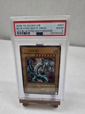 Yugioh! PSA 2 2002 Blue-Eyes White Dragon LOB-001 Ultra Unlimited Free Shipping-image