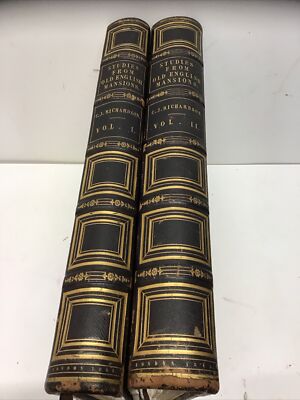 1841-1848 4Vols in 2 Studies from Old English Mansions CJ Richards Folio Edition-image