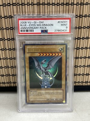 2008 BLUE EYES WHITE DRAGON ANNIVERSARY PACK PSA 9 MINT #EN001 YUGIOH-image