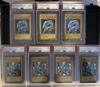 7x Yugioh Blue Eyes White Dragon PSA Graded 2002-2004 w/ 1st editions-image