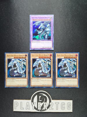 Yugioh | 1x Blue-Eyes Ultimate Dragon (Purple Text) & 3x Blue-Eyes White Dragon-image