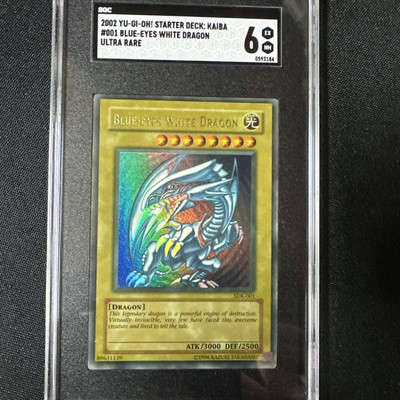 2002 Yu-Gi-Oh Starter Deck Kaiba 001 Blue-Eyes White Dragon Holo Ultra Rare SGC6-image