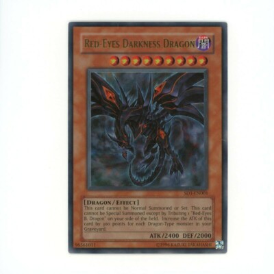 YuGiOh Card Ultra Rare 1st Edition Red-Eyes Darkness Dragon SD1-EN001 Heavily-image