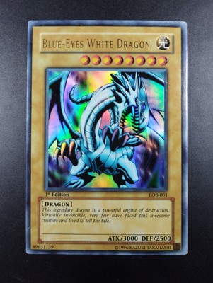 YUGIOH 2002 | BLUE-EYES WHITE DRAGON | LOB-001 | 1ST EDITION | VERY GOOD | AE-image