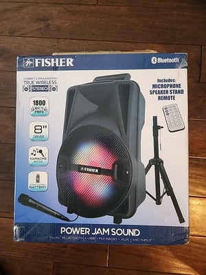 Fisher wireless speaker for karaoke includes microphone-image