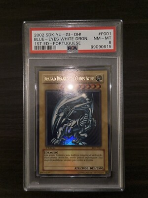 2002 Yu-Gi-Oh! 1st Edition Portuguese #P001 Blue-Eyes White Dragon PSA 8 NM/M-image