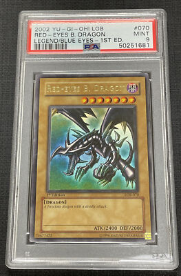2002 Yugioh Red-Eyes Black Dragon - 1st Edition LOB-070 - PSA 9 MINT -image