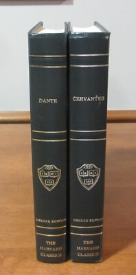 DECOR Book lot 2 Vintage Library Shelf Display Harvard Classics Dante Cervantes-image
