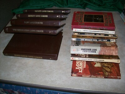 Lot Of 12 Vintage Louis L'AMOUIR paperbacks and leather bound-image