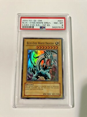 04 Yugioh Blue Eyes White Dragon SKE-001 1st Edition PSA 8 fresh slab near mint-image