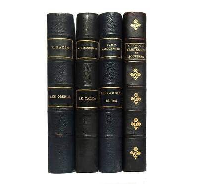 1900-1909 Decorative Set of French Antique Books Decorative Leather Bindings-image