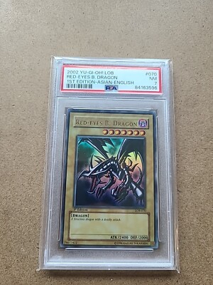 2002 YuGiOh! Red Eyes Black Dragon LOB-070 PSA 7 1st Edition Asian English-image