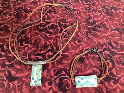 Older Leather Bound Cord Necklace & Matching Bracelet Set-image