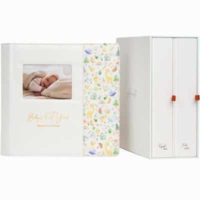 Keepsake Baby Memory Book with Keepsake Box Girl Boy - Timeless Leather-Bound...-image