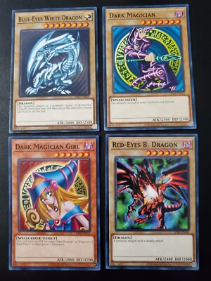 Yugioh Blue Eyes White Dragon Dark Magician Girl Red Eyes Black 4 Card Set-image